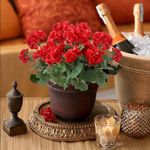 Geranios artificiales rojos Weldomcor para centros de mesa en hogar y bodas 6