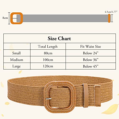 Vonmelli 4 Pack Straw Woven Elastic Stretch Waist Belt Fashion Boho Dress Braided Belts For Women M #TOP2