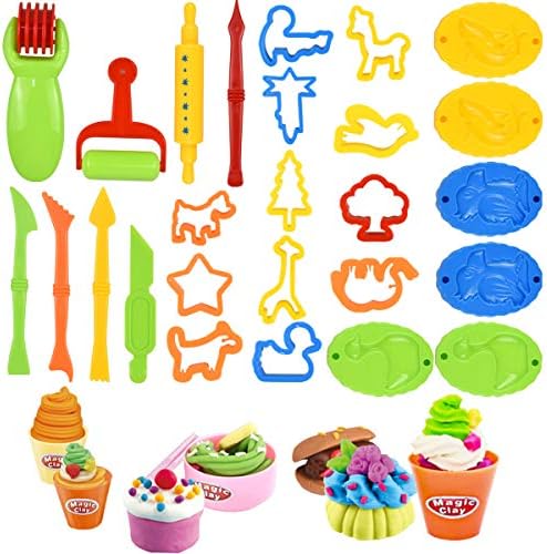 Dokpav Clay Dough Tool Kit, 26 Pcs Smart Play Dough Tools, Plastic DIY Playdough Set with Models Molds Rollers Cutters Extruders for Children DIY Crafts Working 2