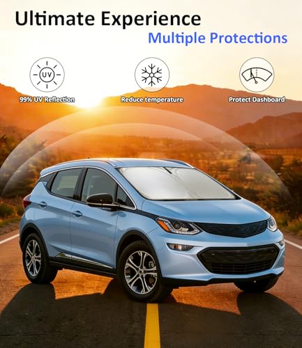Image of Windshield Sun Shade for 2017-2023 Chevy Bolt Accessories | Car Front Window Sun Visor Protector & Heat Shield | 240T Sunshade Protection Blocks UV Rays Keep Your Car Cooler