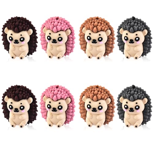 WOZADU 8 PCS 3D Hedgehog Silicone Focal Beads for Pens, Animal Focal Beads Bulk for Keychain Bracelet Necklace Making, Handmade Crafts Supplies