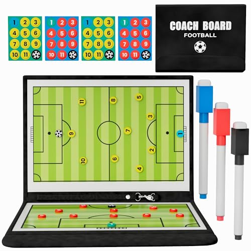ZENYKX Taktiktafel Fußball Trainermappe Fußball mit 44 Spielsteinen 3 Marker (Schwarz Blau Rot) Trainerboard Fußball Coaching Board Fußball Fußball Trainer Zubehör für Training