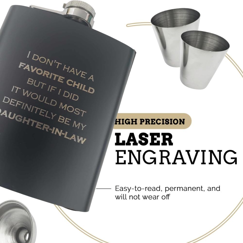 My Favorite Child is My Daughter in Law Flask, Father of the Groom Gifts from Bride, Father in Law Gifts for Wedding Day, Funny Gifts for Father in Law, Fathers Day from Daughter in Law, Black