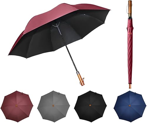 Paraguas grande con mango de madera para lluvia, paraguas de golf abierto automático, resistente al viento, 54 pulgadas, elegante paraguas de