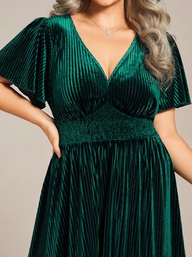 Ever-Pretty Plus Women's Winter V Neck Velvet Short Sleeves A Line Plus Size Cocktail Wedding Guest Dresses 01939-DAPH4
