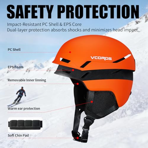VCOROS Ski Helmet with Ski Goggles DXH-816 Snowboard Helmet Men Women for Snow Sport,Skiing,Skating,Snowboarding(Matte Orange-ski Goggles,Medium)