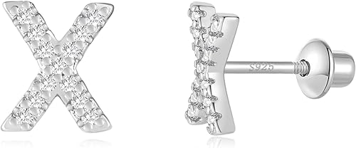 AOROCO Screw Backs X Initial Stud Earrings, 925 Sterling Silver Post Letter X Ea