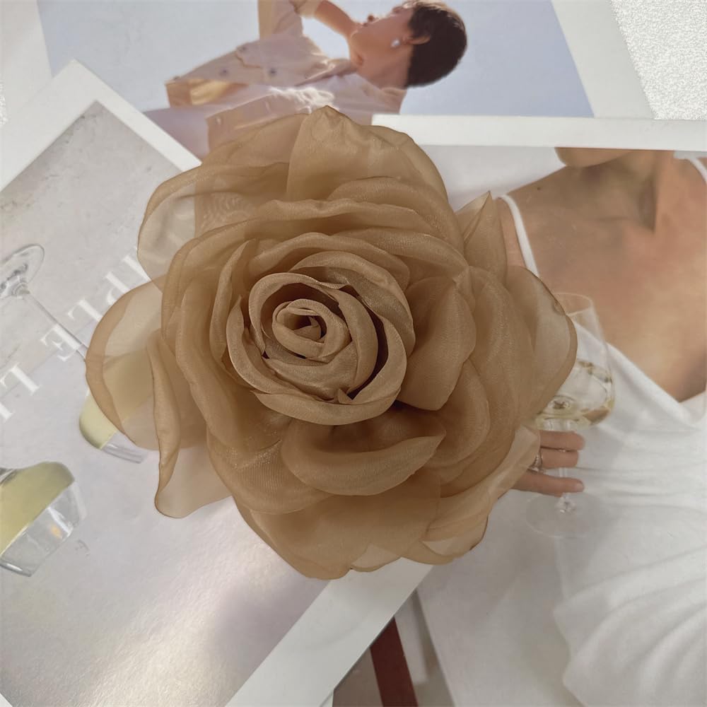 Dainty Organza Silk Rose Flower Extra Large Big Brooches for Women Men Elegant Fabric Floral Oversized Lapel Pins for Dress Suit Clothes Accessories Wedding Party Banquet Fashion Jewelry 180mm image 2