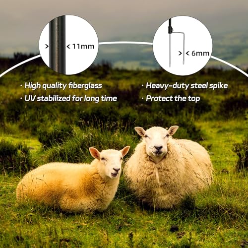 HENGTONG 45\" Fiberglass Step-in Electric Fence Post for Garden Temporary Fencing - Pack of 20