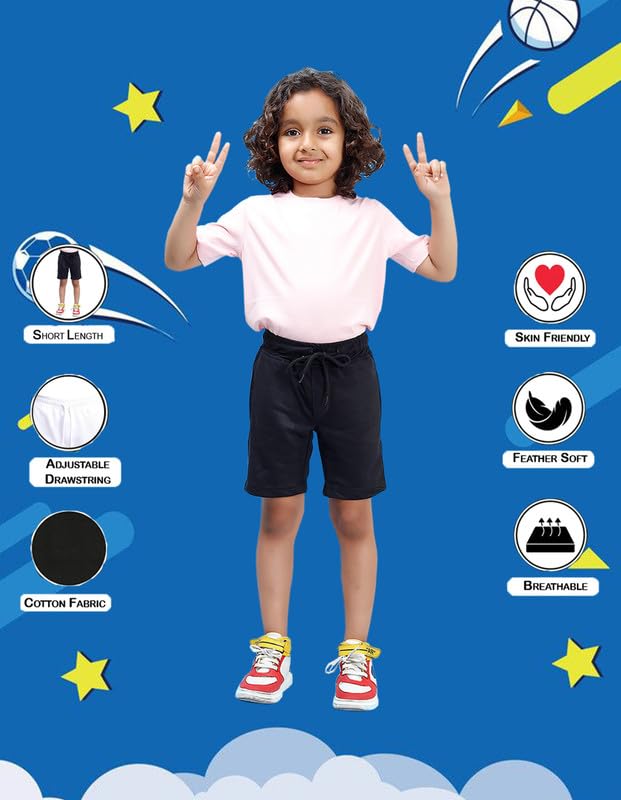 Image of Nusyl Solid & Printed Cotton Blend Shorts for Boys | Comfortable Casual Shorts | Soft Breathable Fabric with Elastic Waistband | Relaxed Fit | 2-16 Years | Multiple Colors