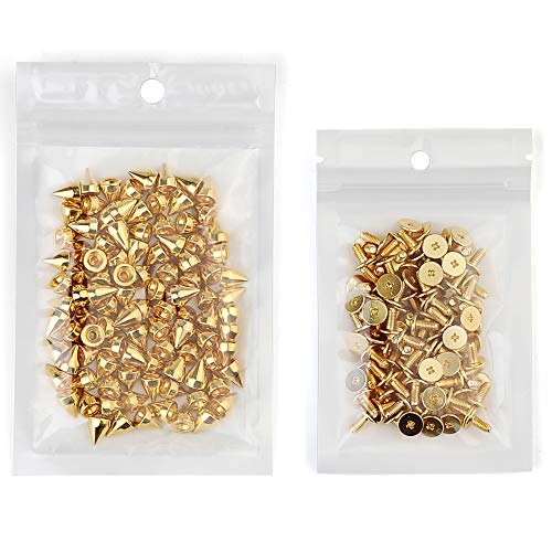 100 Sets 9Mm Gold Spikes And Studs Metal Bullet Cone Spikes Screw Back Leather Craft Rapid Rivet Screws Punk Studs And Spikes For Clothing Shoes Leather Belts Bag Accessories 11/32 Inch #TOP6