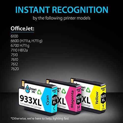 Smart Ink Compatible Ink Cartridge Replacement for HP 932XL 933XL 932 XL 933 High Yield (C/M/Y 3 Combo pack) to use with Officejet 6100 6600 6700 7110 7510 7610 7612 7620
