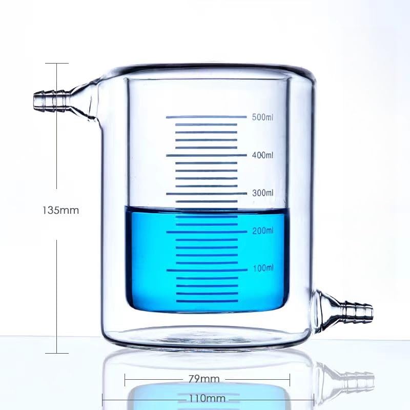 Provetta graduata in vetro, Becher rivestiti a doppia parete in vetro borosilicato da 50-5000 ml for uso di laboratorio(500ml)