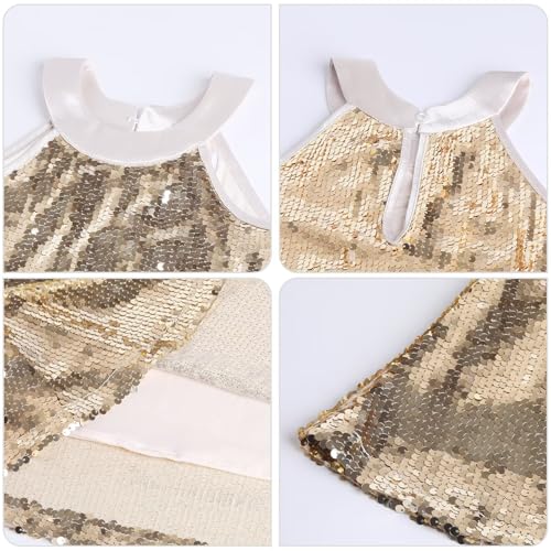 Image of WELAKEN Girls Ombre Sequin Dress Sparkly Fancy Short Puff Sleeves Gradient Party Dress