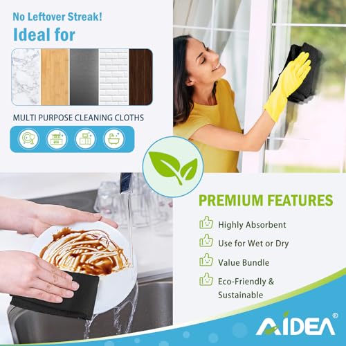 Image of AIDEA Microfiber Cleaning Cloth Black 24PK, Microfiber Towels 11.5x11.5 inch | Premium Car Cloths, Dusting Cloth Lint Free Cleaning Rags for SUVs, House, Kitchen, Workshops, Dish Cloths, Cleaning Supplies
