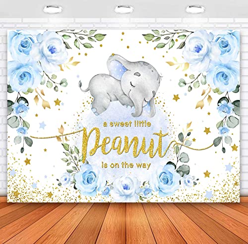 Sensfun Baby Boy Elephant Baby Shower Backdrop Blue Floral Cute Little Peanut is on The Way Photography Background Blue Elephant Photo Banner for Party Cake Table Decorations (7x5ft) by sensfun - Used condition - US$11.66