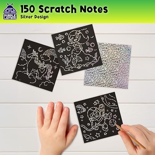 Purple Ladybug Silver Holographic Scratch Art Mini Notes - Scratch Art Notes Kids Games, Summer Activities for Kids, Teens, Boys, Gifts for Kid Arts & Crafts Supplies Summer Craft Kit - Image 5