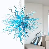 Mermiviok Blown Glass Chandelier, Modern Art Decor Dining Room Light Fixture, Foyer Lighting Fixtures Pendant Chandelier for Bedroom, Dining Room, Living Room, Staircase (Blue-5, 28''L x 28''W)