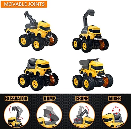 4Pcs Construction Monster Truck Toys, Monster Trucks Friction Powered Car — view 4