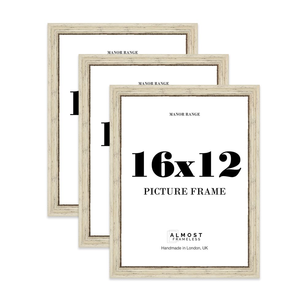 16x12 Picture Frame, Display 16x12 Pictures (30.5 x 40.6cm) - Distressed Cream Rich-toned 42mm Edge Ideal for Home Gallery Display - 3 Pack