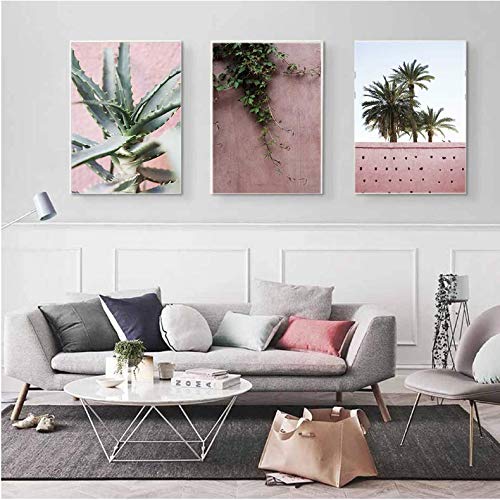 Affiche Palmier et Rose Cactus 50x70 cm peinture sur toile moderne sans cadre pour mur