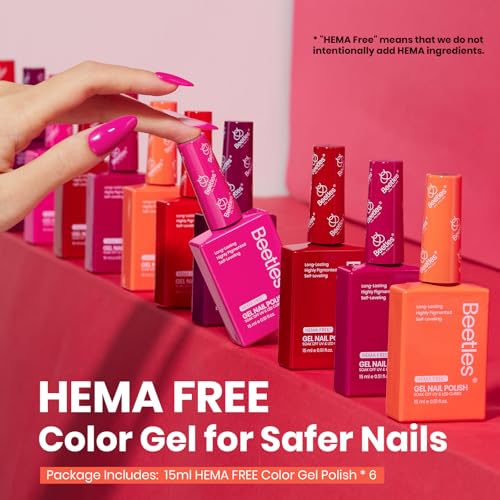 Image of Beetles Red Gel Nail Polish Set, HEMA-Free 6 Colors Purple Burgundy UV | Fiery Passion includes 6 red and purple gel colors for DIY salon manicures; soak off and cure with a UV /LED lamp.