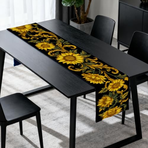 Image of Nuxovilar Table Runner, Flax Table Runner 13x72 in | Golden Sunflower Luxury Table Runners for Dinner Parties, Holiday Meals, Elegant Gatherings