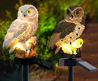 Queen.Y Owl Shape Light LED Outdoor Solar Powered Garden Waterproof Creative Energy Saving Lamp Lawn Yard Ornament Decoration Lanterns Landscape Lights (White)