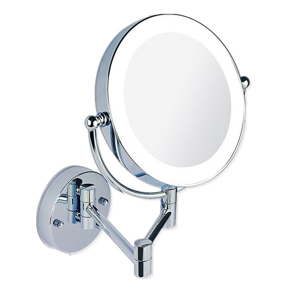 Miroir de maquillage mural LED ajustable avec grossissement x5 et reflet véritable