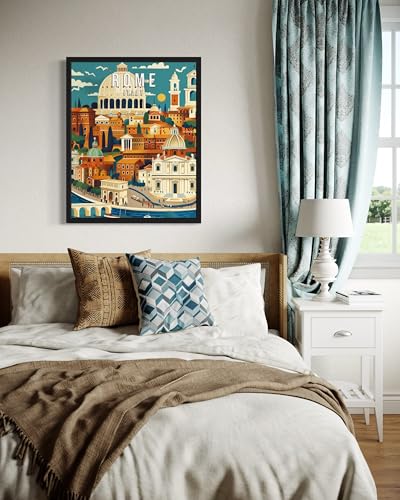 Rome Italy Art Print Poster, Europe City Skyline Artwork Painting Wall Art Vintage Painting for Bedroom Bathroom Living Room Decor 53 (Rome Italy, 8 x 10 inches, Unframed)