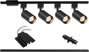 4-Light LED Track Lighting Kit with 3.3ft H Track Rails & Floating Canopy Connector, GU10, Black