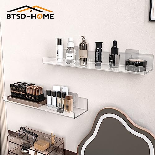 BTSD-home 6 Pack 15\'\' Clear Acrylic Shelves for Wall, Acrylic Wall Shelves Invisible Mounted Display Ledge Kids Bookshelf for Bathroom, Living Room, Bedroom, Kitchen, Study