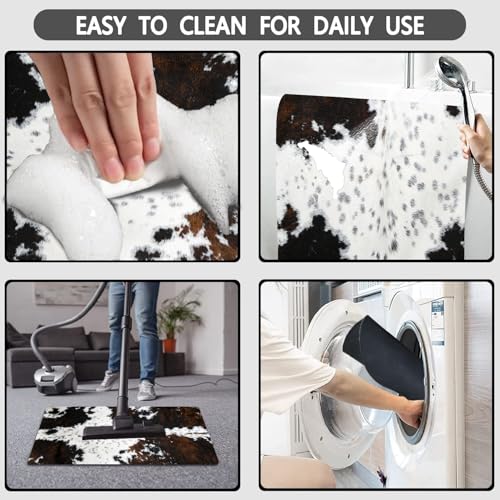 MUGINYU Cowhide Cow Print Long Bath Mat 20x63inch, Western Bathroom Runner Rug for Farmhouse Cowboy Decor,Large Quick Dry Absorbent Non-Slip Narrow Shower Rug for Bedroom Hallway Kitchen by MUGINYU - Image 5