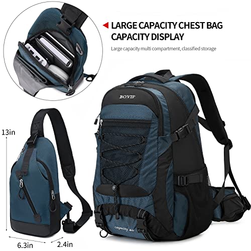 Bovip 40L Hiking Backpack Waterproof Lightweight Daypack Travel Sports Camping Backpack For Men Women Blue Set #TOP1