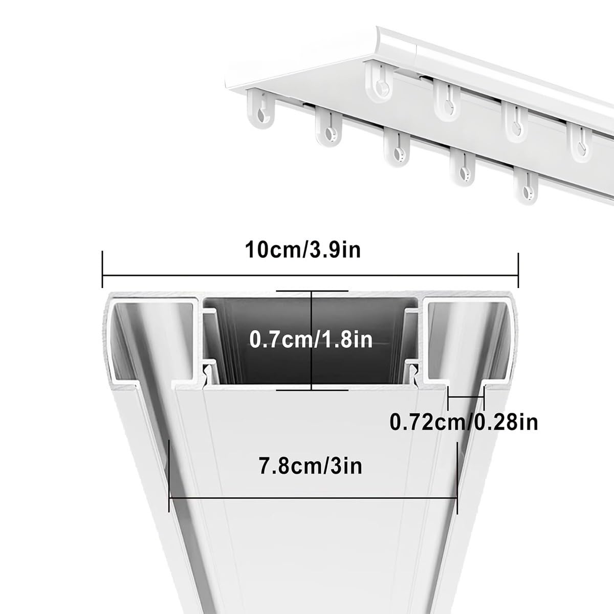 Robustes, zusammengefügtes Vorhangschienensystem – doppelläufige Deckenhalterung für Raumteiler und Küchenfenster, geräuschloses Schieben aus Aluminiumlegierung (Weiß, 3,50 m)