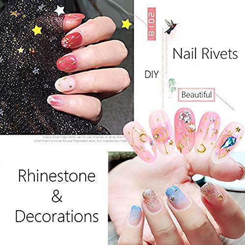 6 Boxes Nail Art Gold Nail Metal Rivets Studs, 3D Nail Punk Star Moon Heart Triangle Square Rivet Gems Jewelry Charm Decals Design Decoration Supplies #TOP2
