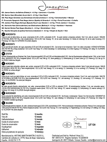 Pata Negra Schinken aus Eichelmast (Vorderschinken) 4-4.5 Kg + Schinkenhalter + Messer - Spanischer Iberico Schinken Bellota Jamonprive