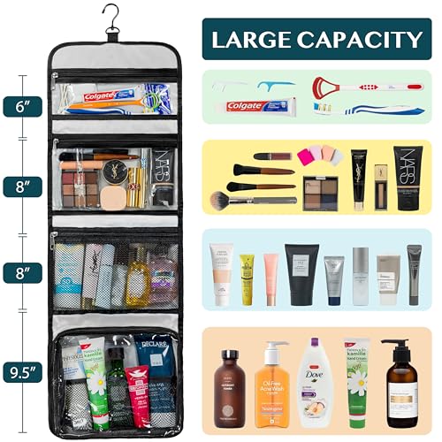 PAVILIA Travel Hanging Toiletry Bag for Women Men, Large Capacity Makeup Bag Kit, Waterproof Cosmetic Storage Organizer Case for Bathroom Shower4