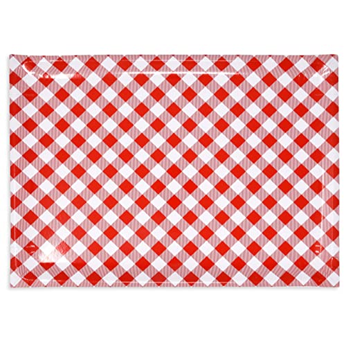 10 Disposable Red & White Gingham Serving Trays Large 10.75" X 15.75" Heavy Duty Rectangle Paper Cardboard Summer Picnic Bbq Tray For Dessert Platter Cupcake Display Birthday Party Tableware Supplies #TOP6
