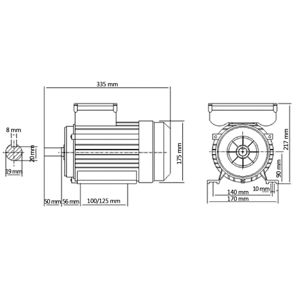 vidaXL Motor Eléctrico Monofásico Asíncrono Compresor Polipastos Cabrestante Corriente Alterna Industrial Agrícola Aluminio 1,5kW/2HP 2 Polos 2800 RPM