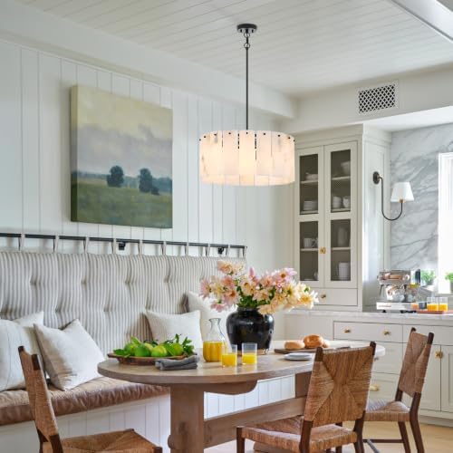 Dia 21.75 Inch Modern Marble Chandelier for Dining Room, Luxury Pendant Light Black Finish, Natural Alabaster Pendant Chandelier for Foyer Entryway — 사진 2