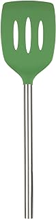 Tovolo Silicone Slotted Turner With Stainless Steel Handle, Pancake Spatula, Scratch-Resistant Kitchen Utensil for Nonstick Cookware & Cast Iron Skillets, Pesto, 1 Count