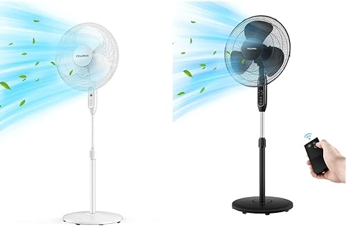 PELONIS Ventilador de pedestal, control remoto de pedestal de 16 pulgadas, ventilador oscilante, temporizador de 7 horas, control remoto de pedestal
