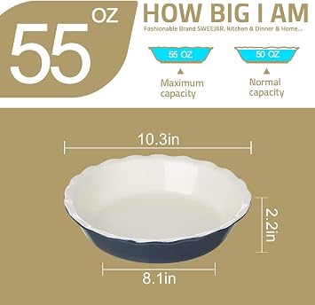 Sweejar Ceramic Pie Pan for Baking, 10 Inches Round Baking Dish for Dinner, Non-Stick Pie Plate with Soft Wave Edge for Apple Pie, Pumpkin Pie, Pot Pies (Beige)