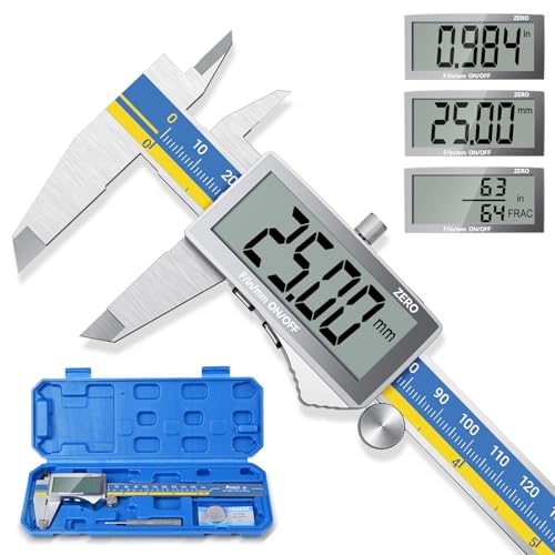 Preciva Digital Caliper, Stainless Steel Vernier Caliper Digital, Micrometer Calipers with Large LCD Screen, Auto-Off Feature, Inch Millimet Conversion, 6 Inch Caliper Tools for DIY/Household(Blue)