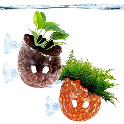 SunGrow Crystal Aquarium Planter with Suction Cups, Creates Floating Illusion in Your Aquarium, 2 Pcs per Pack
