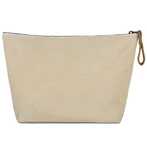 Smriti Canvas Large Makeup Bag Pouch Purse Cosmetic Organizer For Women(Beige) #TOP1
