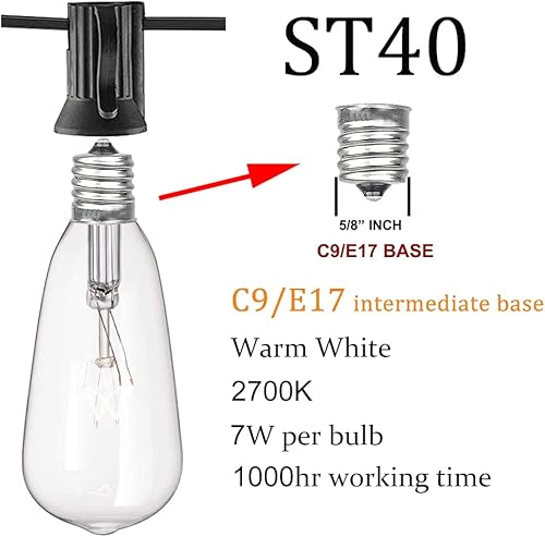 Miniatura 2 de Goothy - Juego de 20 luces de cadena para exteriores de 20 pies, estilo Edison ST40, para jardín, patio, fiesta, boda series para interiores (más 2