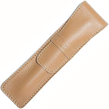 DiLoro Soft Full Grain Leather Pencil Fountain Pen Holder Case Pouch Light Tan