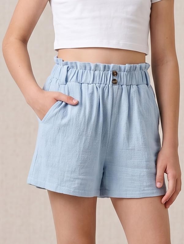 Girls Shorts Summer Casual Elastic Waist Shorts with Pockets 4Y-12Y
